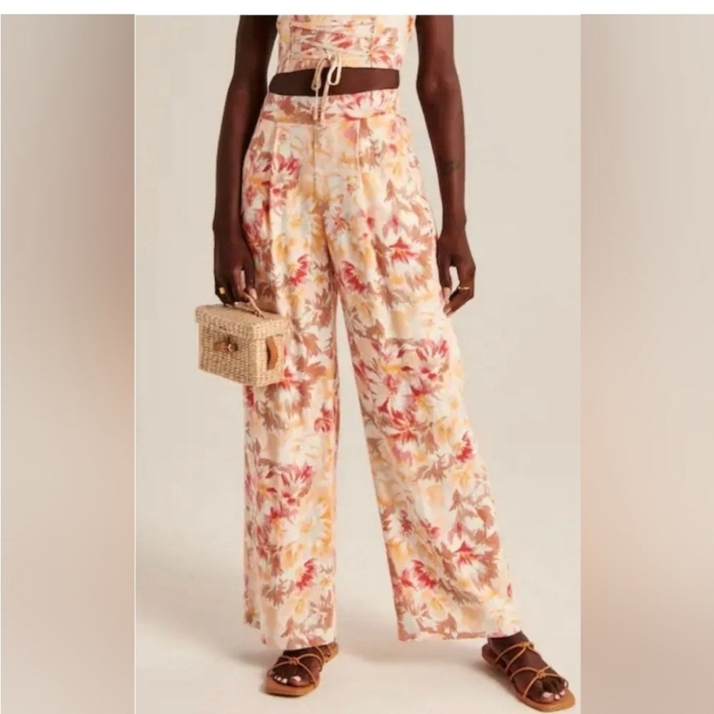 Abercrombie TWO PIECE SET lace up linen blend corset summer set M TWO PIECE